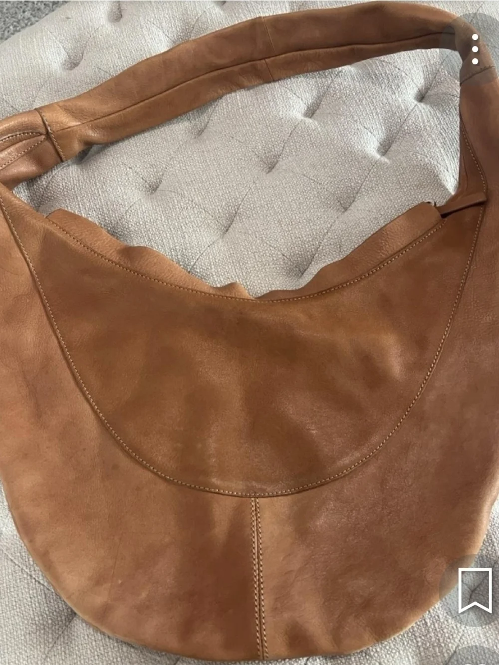 Mango Caramel Crescent Leather Hobo Shoulder Bag